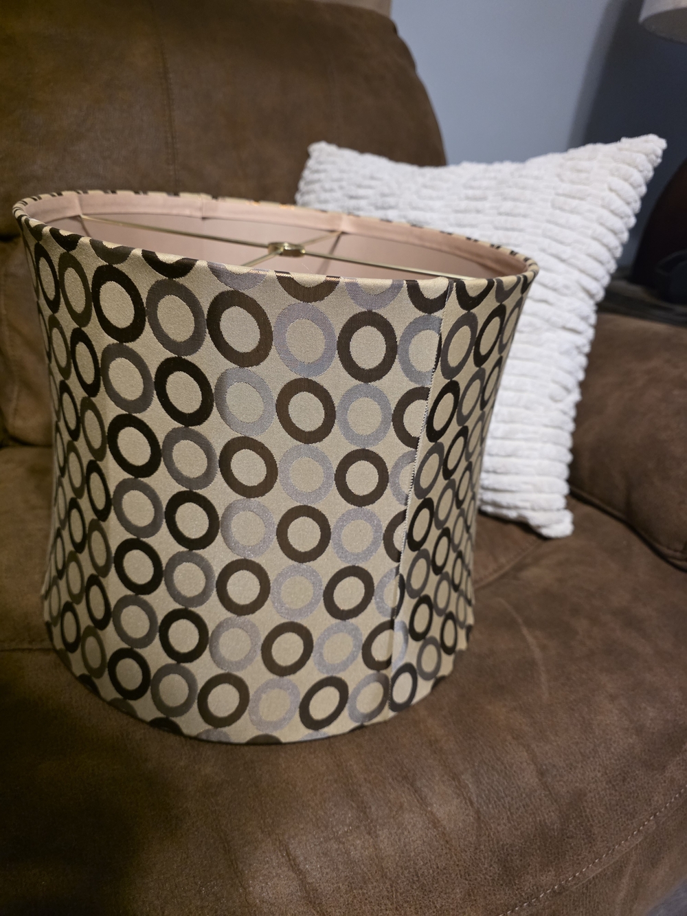 Neutral Circle Pattern Drum Lamp Shade - Beige and Brown